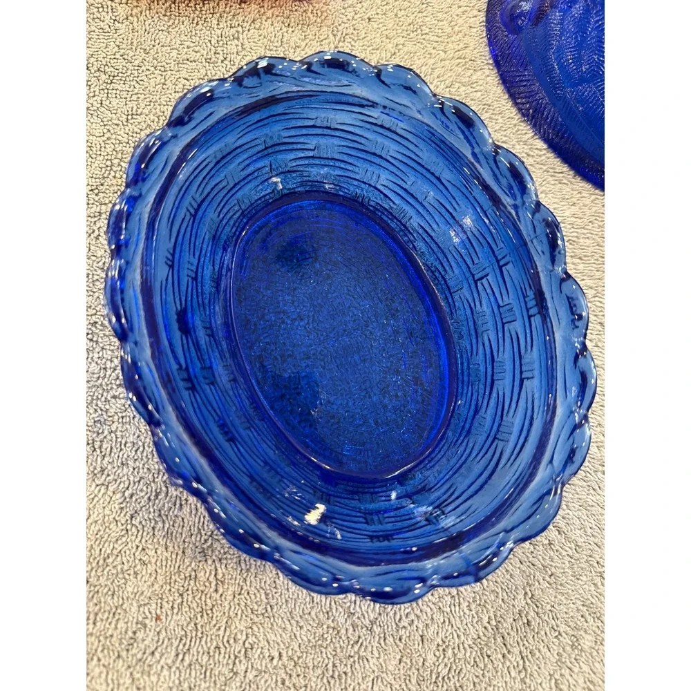 Cobalt Blue Glass Hen on Nest Candy Dish Vintage Style Farmhouse Decor 5.5 inch